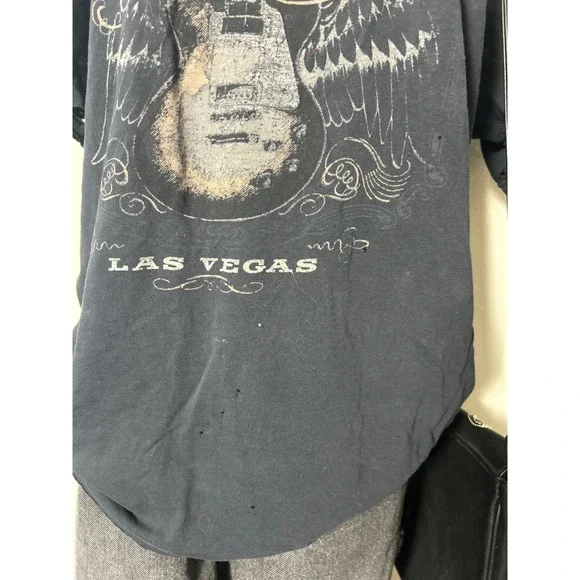 y2k Hard Rock Cafe Las Vegas Distressed Graphic Tee Faded Black Guitar Small - Picture 3 of 6